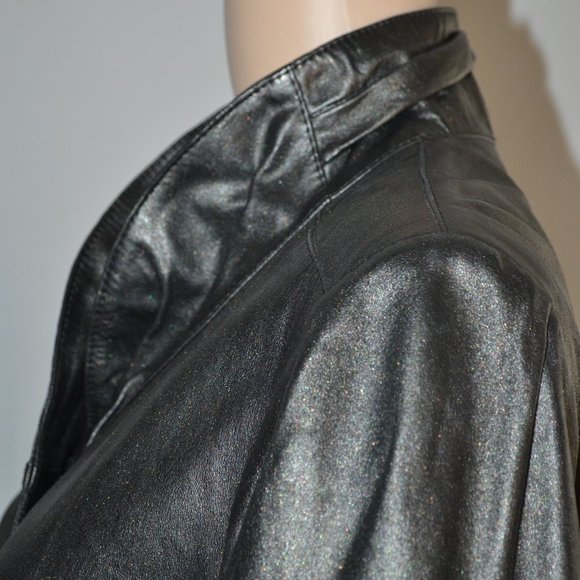 Vintage Gian Mori Black Leather Duster Jacket 42 8 - Picture 5 of 12